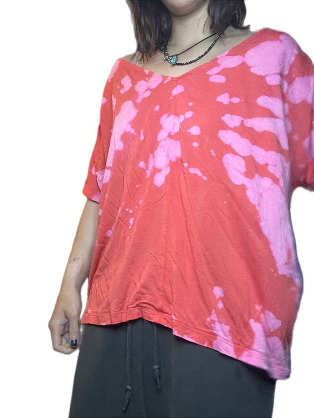 Y2K Upcycled Old Navy Coral & Pink Bleach Tie Dye Tee